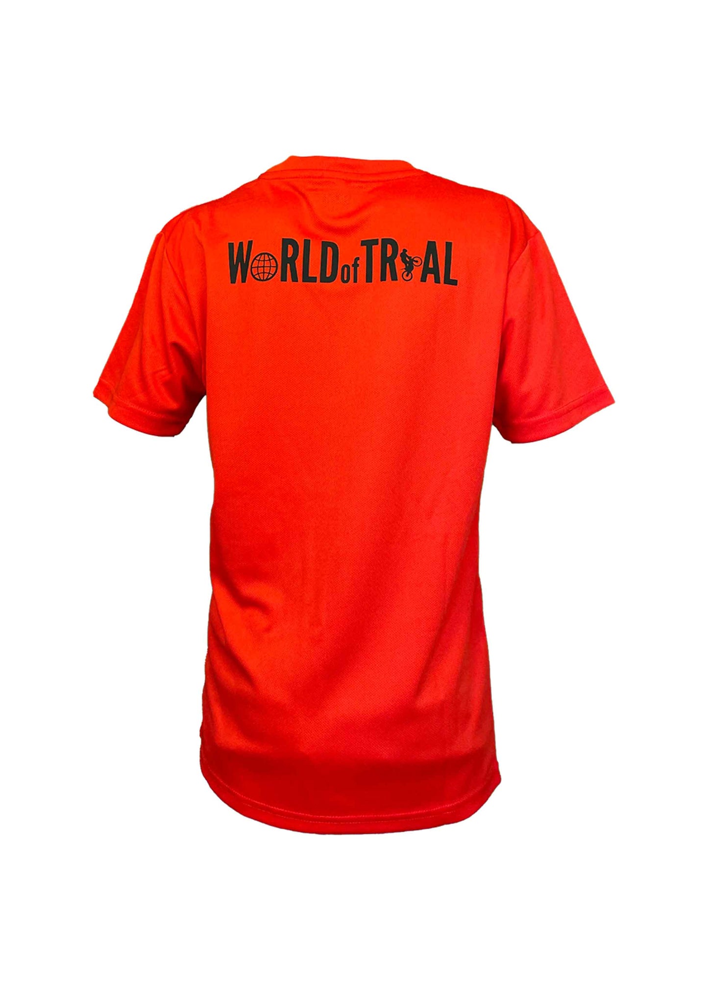 Trainingsshirt für Kinder in Rot, Rückansicht mit dem Logo WorldofTrial