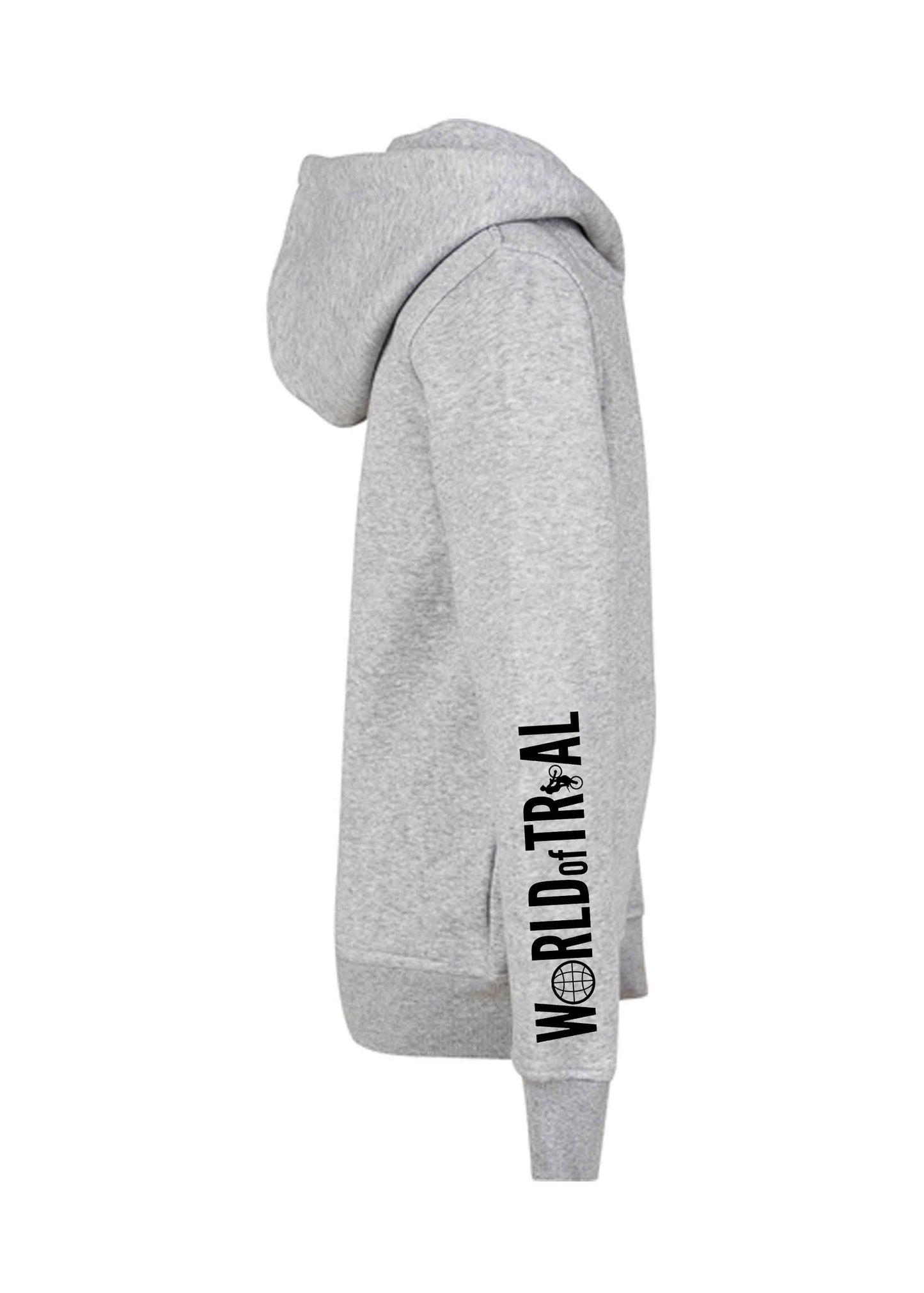 Grauer Hoodie mit schwarzem Aufdruck - seitliche Ansicht