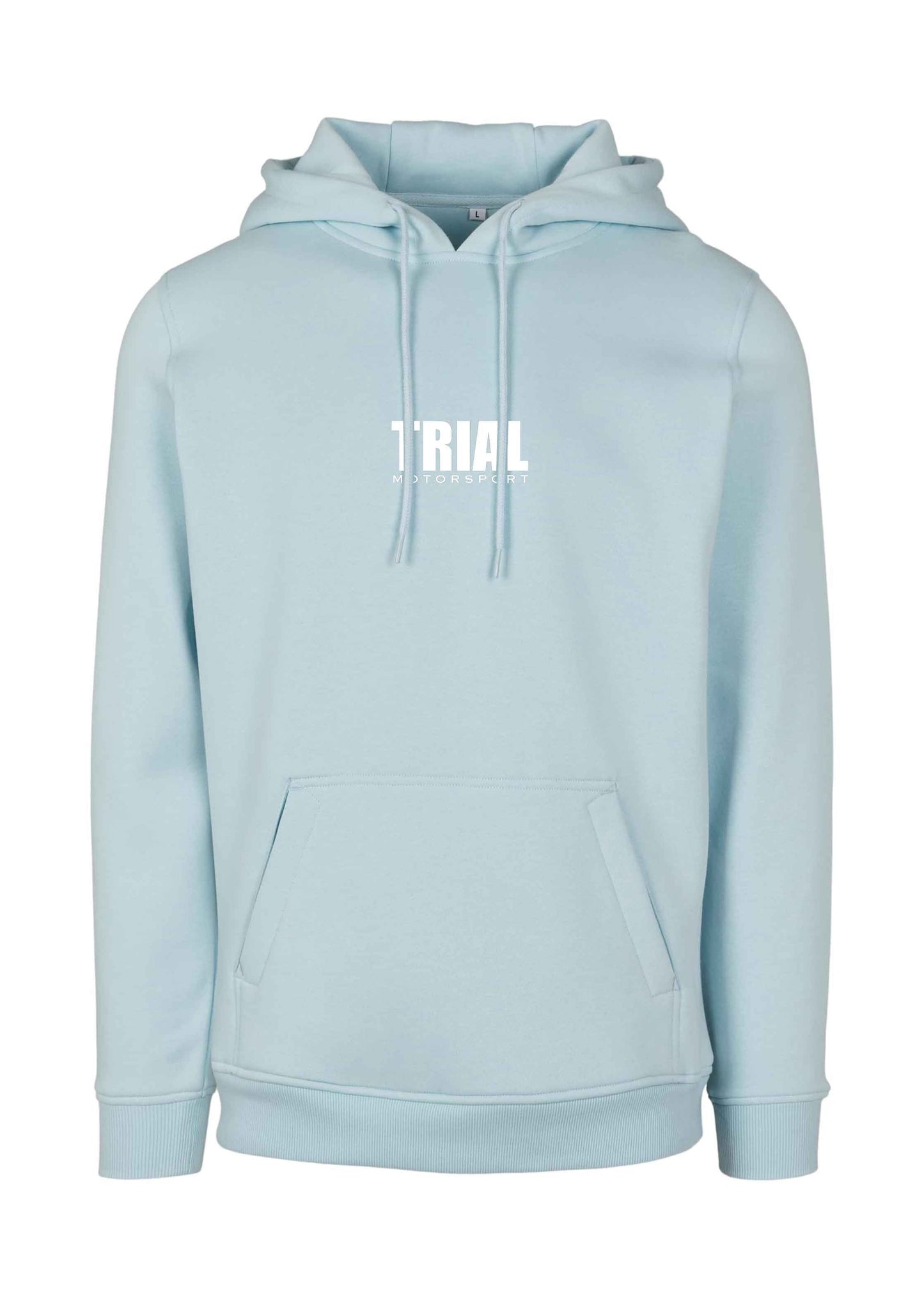 Hellblauer Hoodie mit weißem Schriftzug TRIAL Motorsport