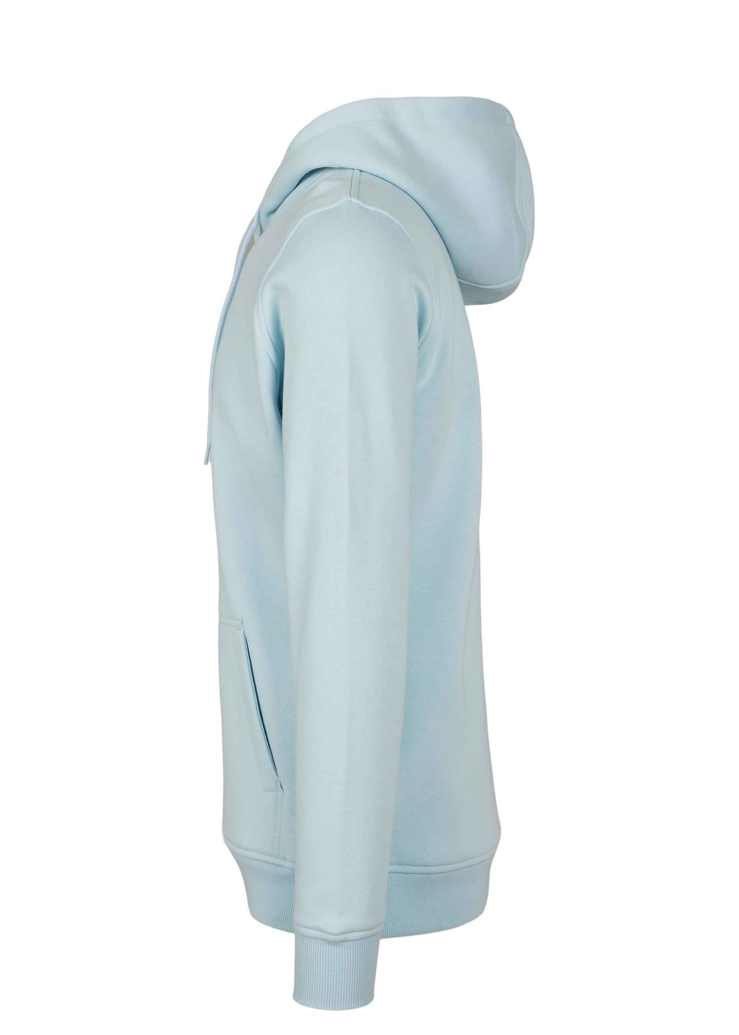 Hellblauer Hoodie von der Seite