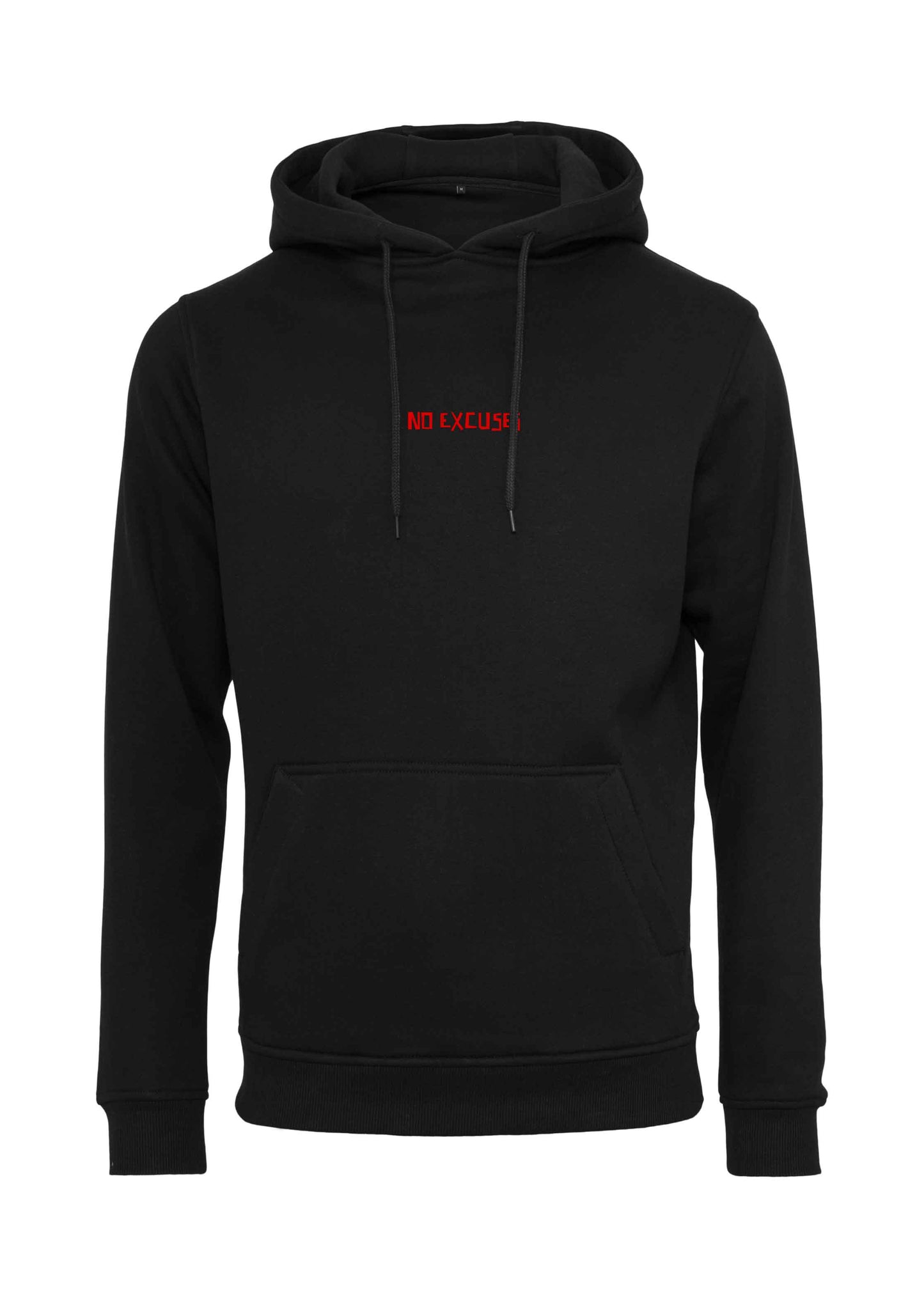 Schwarzer Hoodie mit rotem Aufdruck No Excuses