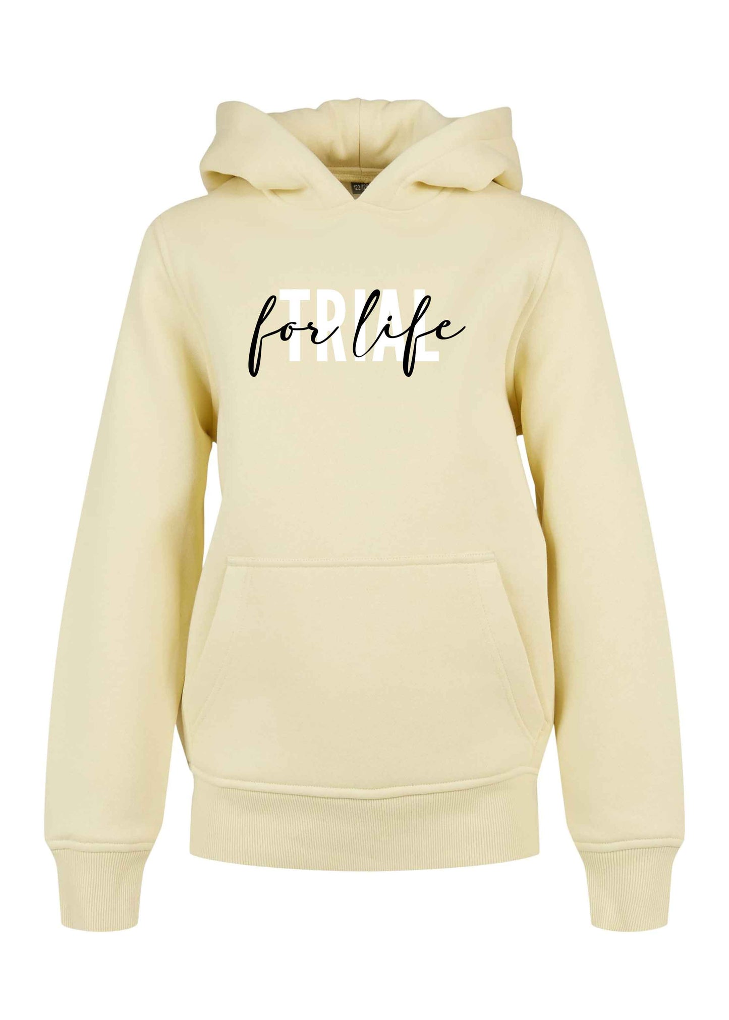 Hellgelber Hoodie mit weiß/schwarzem Print