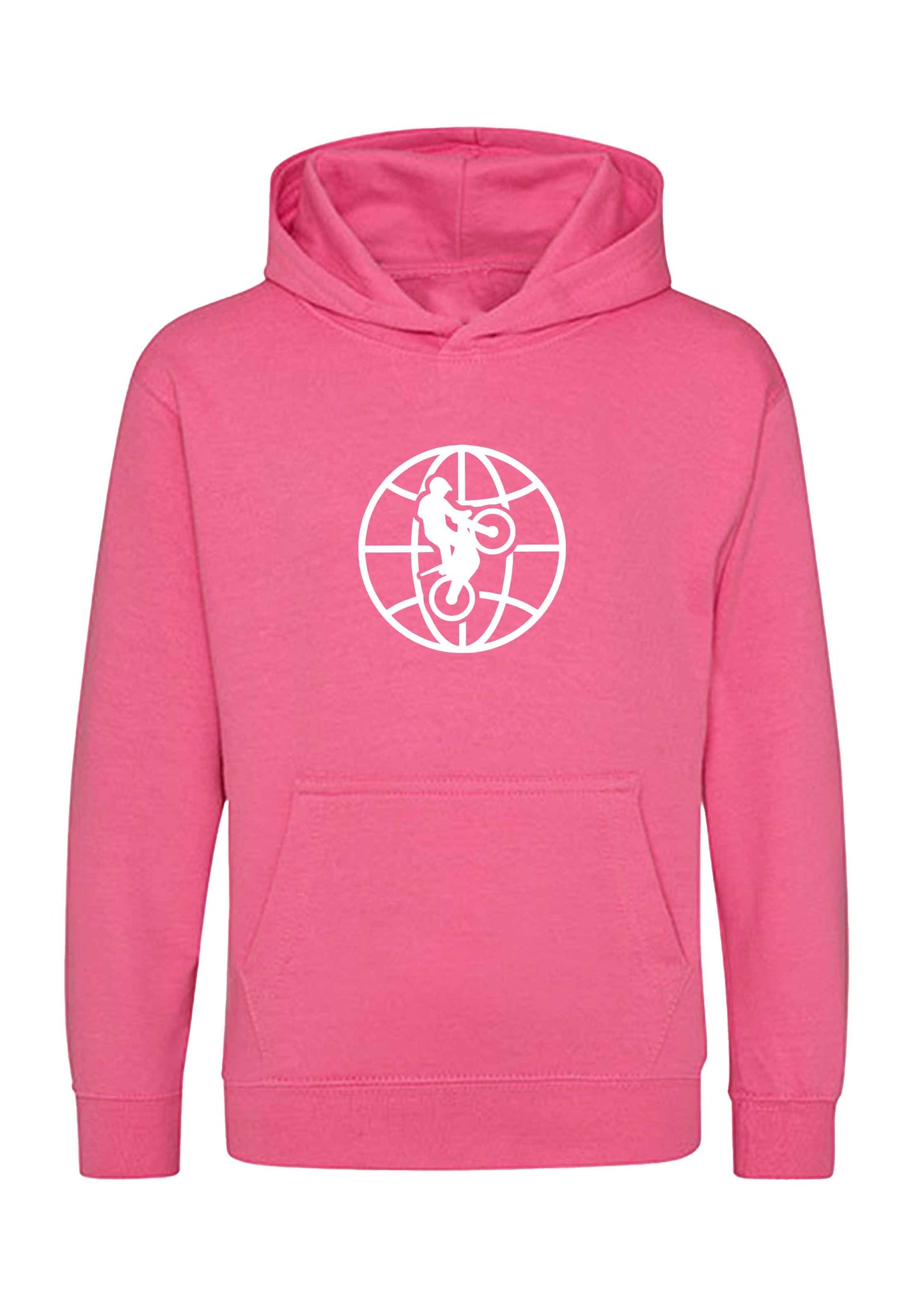 Pink farbener Hoodie mit weißer World of Trial Kugel