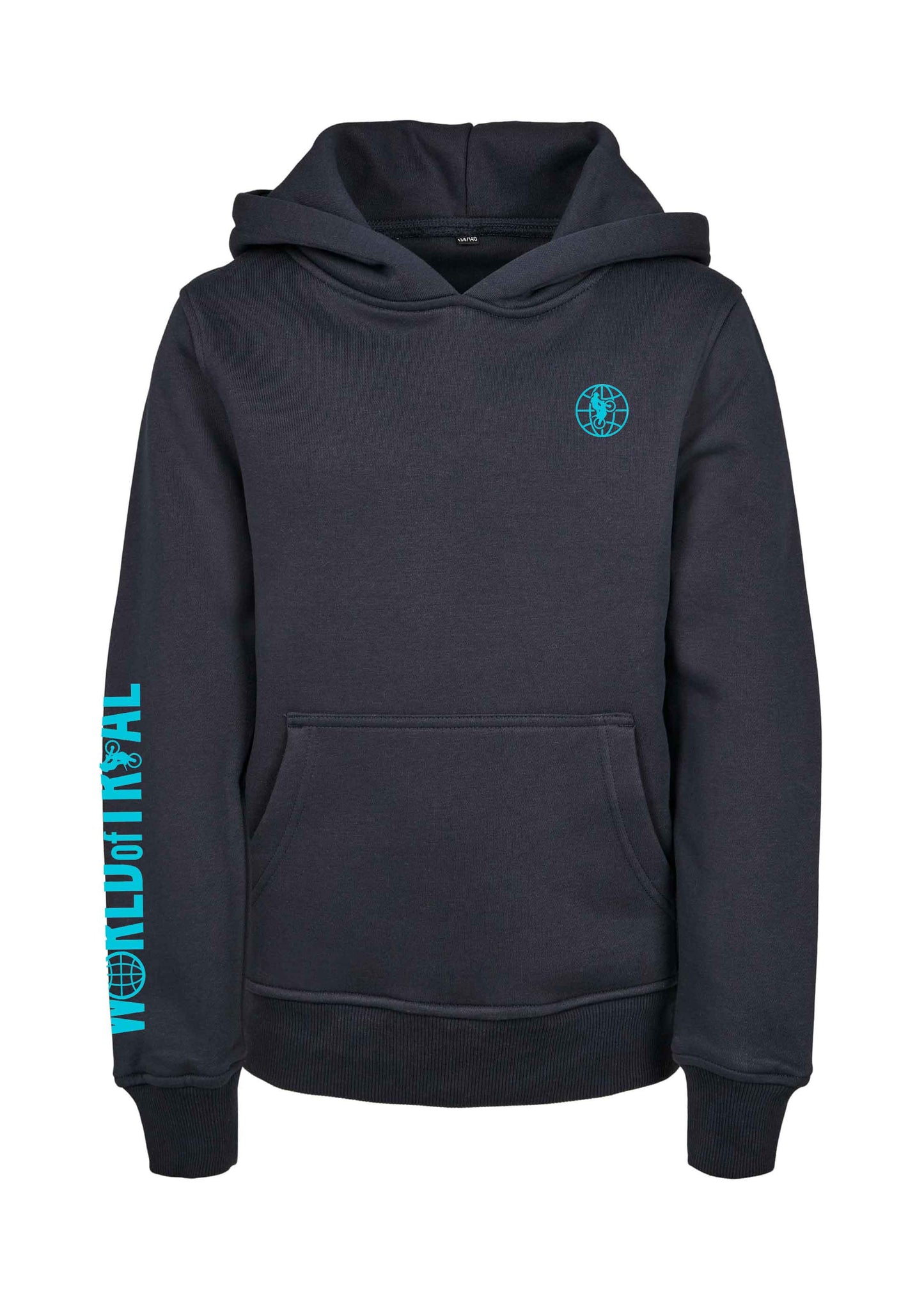 Navy farbener Hoodie mit türkis farbenem Aufdruck