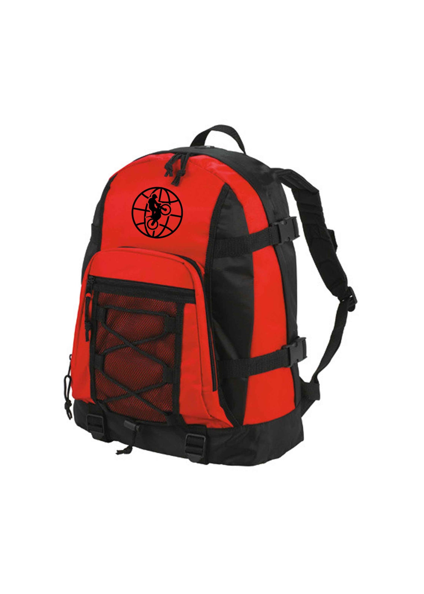 Roter Rucksack mit schwarzer World of Trial