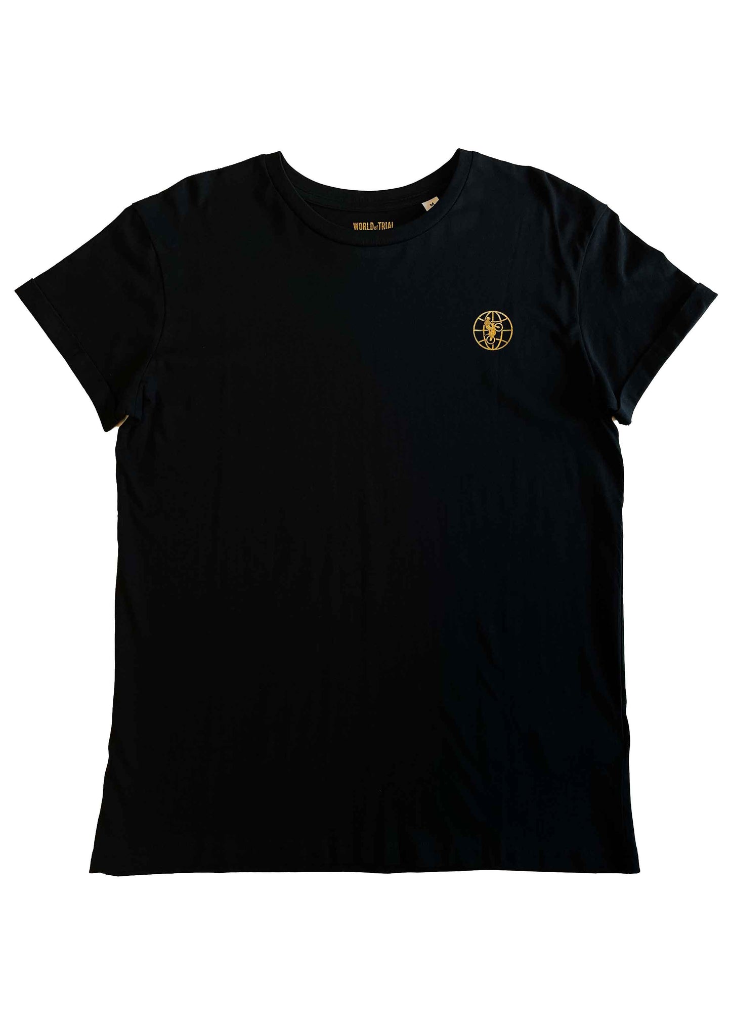 Schwarzes Shirt mit gold glänzender World of Trial
