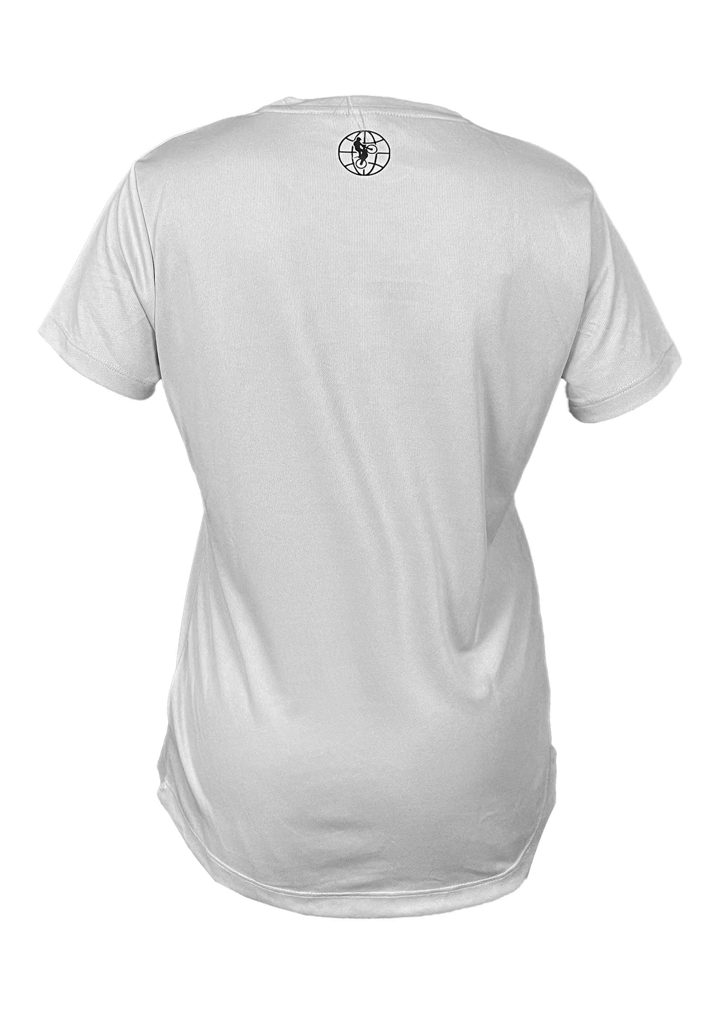 Graues Trainingsshirt mit kleiner schwarzer World of Trial im Nacken