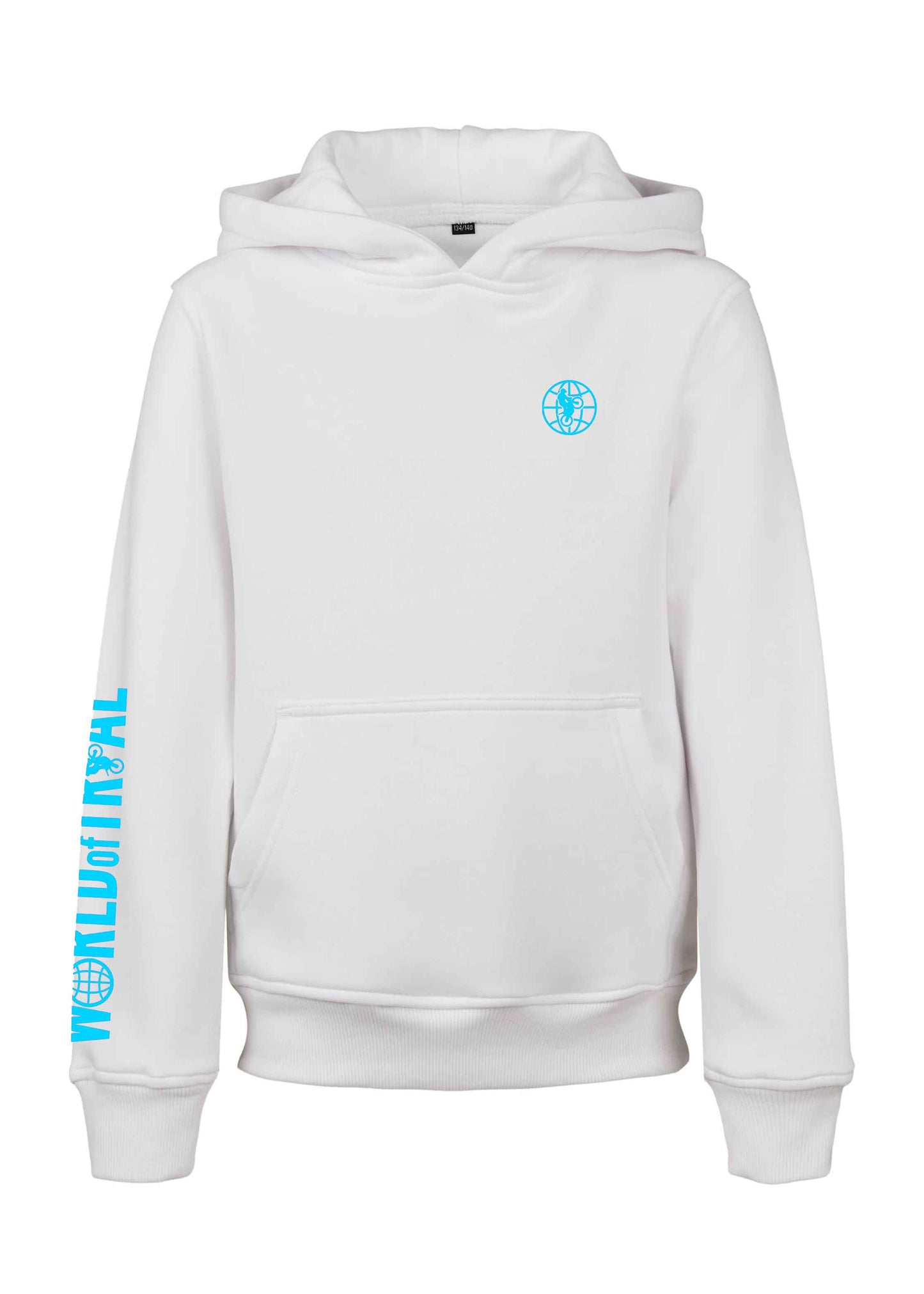 Weißer Hoodie mit türkis farbenem Aufdruck