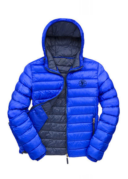 Royalblaue Jacke mit dunkelblauen Details und Innenfutter