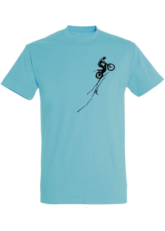 Atoll blaues T-Shirt mit gezeichnetem Trialer - Line Art