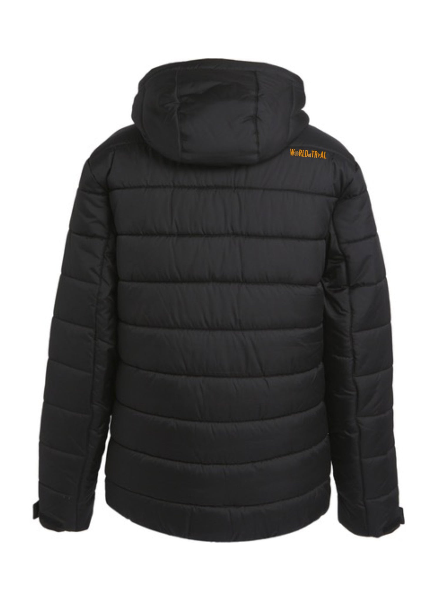 Thermal Winterjacke in Schwarz mit Details in Orange - Ansicht von hinten