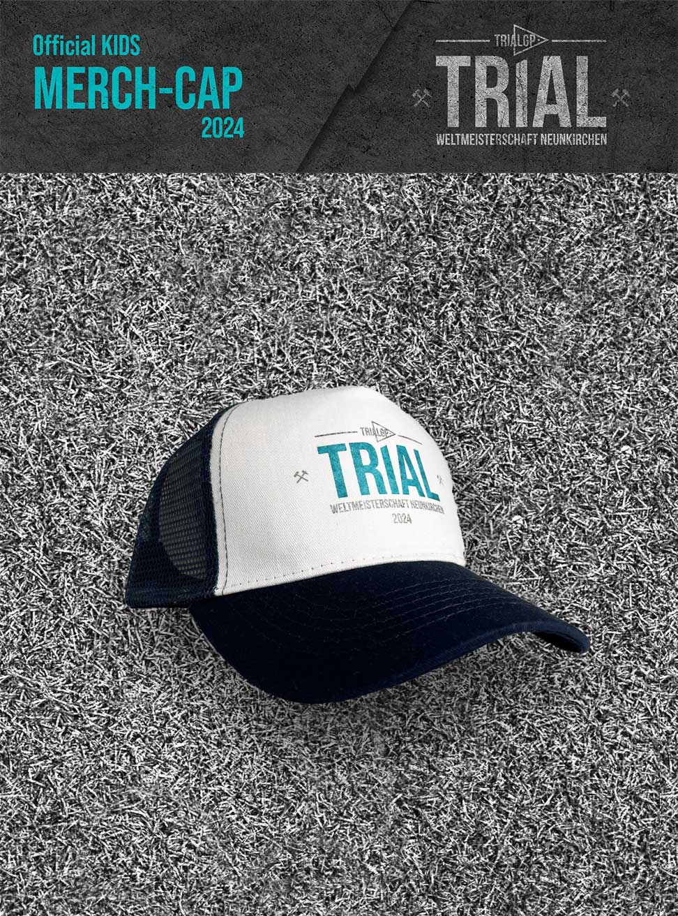 Kids Cap in weiß und Blau mit offiziellem Logo der TrialWM in Neunkirchen