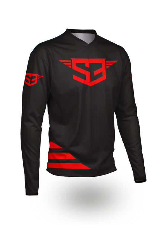 Schwarz rotes Trial Jersey von s3 - front 